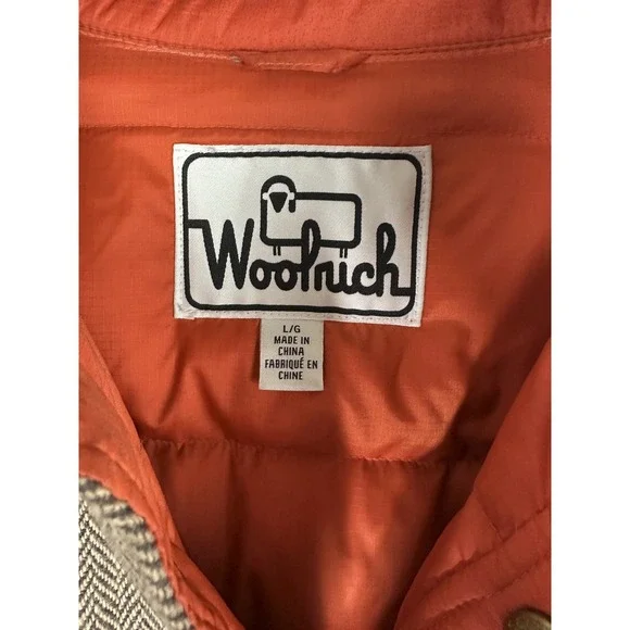 Woolrich 550 Fill Down Herringbone Wool Blend Barn Coat Jacket Mens Large Brown - Picture 13 of 15